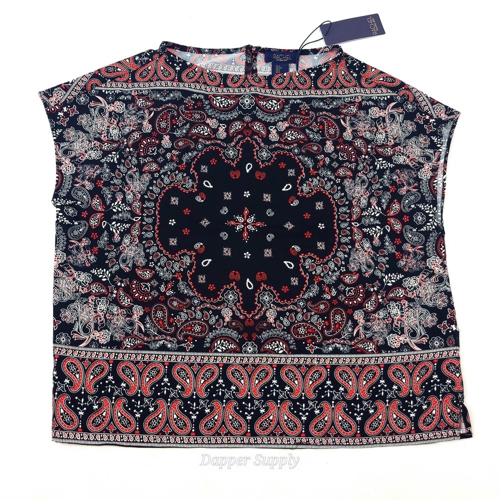 Rachel Roy‎ Women's S Sleeveless Top Black Red Floral Paisley Blouse New